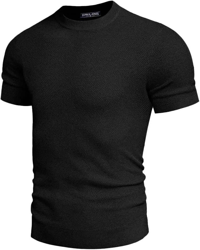 PJ PAUL JONES Men's T-Shirts Casual Knit Short Sleeve Crewneck Honeycomb Waffle Solid Knitted Pullover Tees