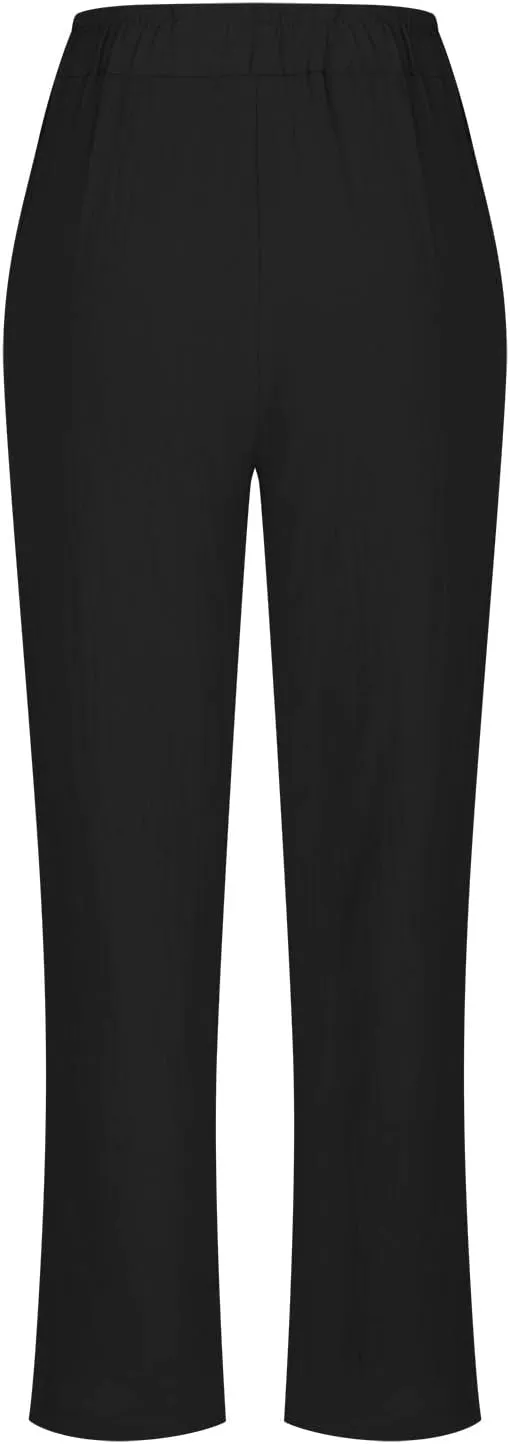 Plus Size Cotton Pants for Women Linen Blend Plus Size Drawstring Pants Folded Hem Lightweight Summer Pants