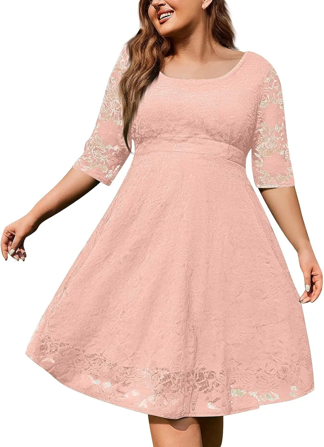 Plus Size Dress for Curvy Women 3/4 Sleeve Lace Corset Aline Midi Dresses, XXXXXXL-8XL
