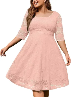 Plus Size Dress for Curvy Women 3/4 Sleeve Lace Corset Aline Midi Dresses, XXXXXXL-8XL