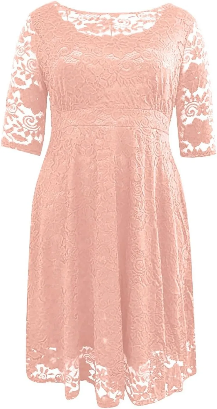 Plus Size Dress for Curvy Women 3/4 Sleeve Lace Corset Aline Midi Dresses, XXXXXXL-8XL