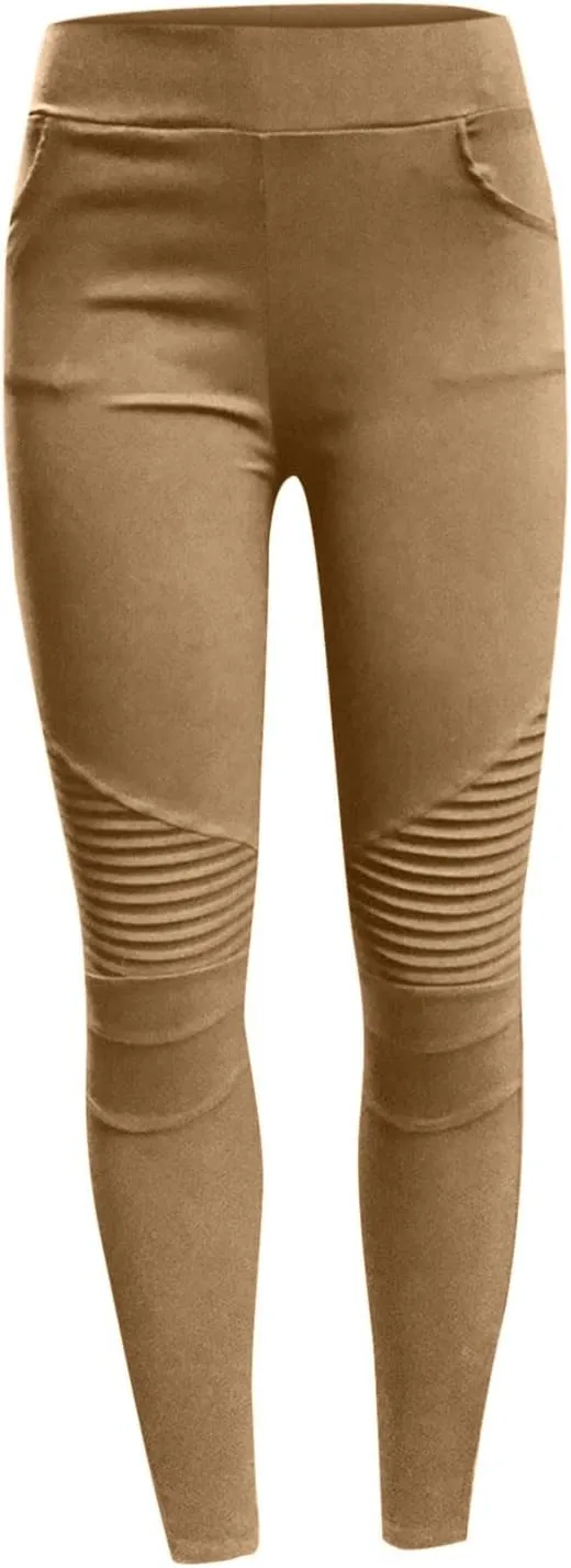 Plus Size Leggings for Women High Waisted Side Zipper Ruched Yoga Pants Casual Moto Biker Pull On Skinny Pants