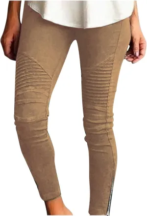 Plus Size Leggings for Women High Waisted Side Zipper Ruched Yoga Pants Casual Moto Biker Pull On Skinny Pants