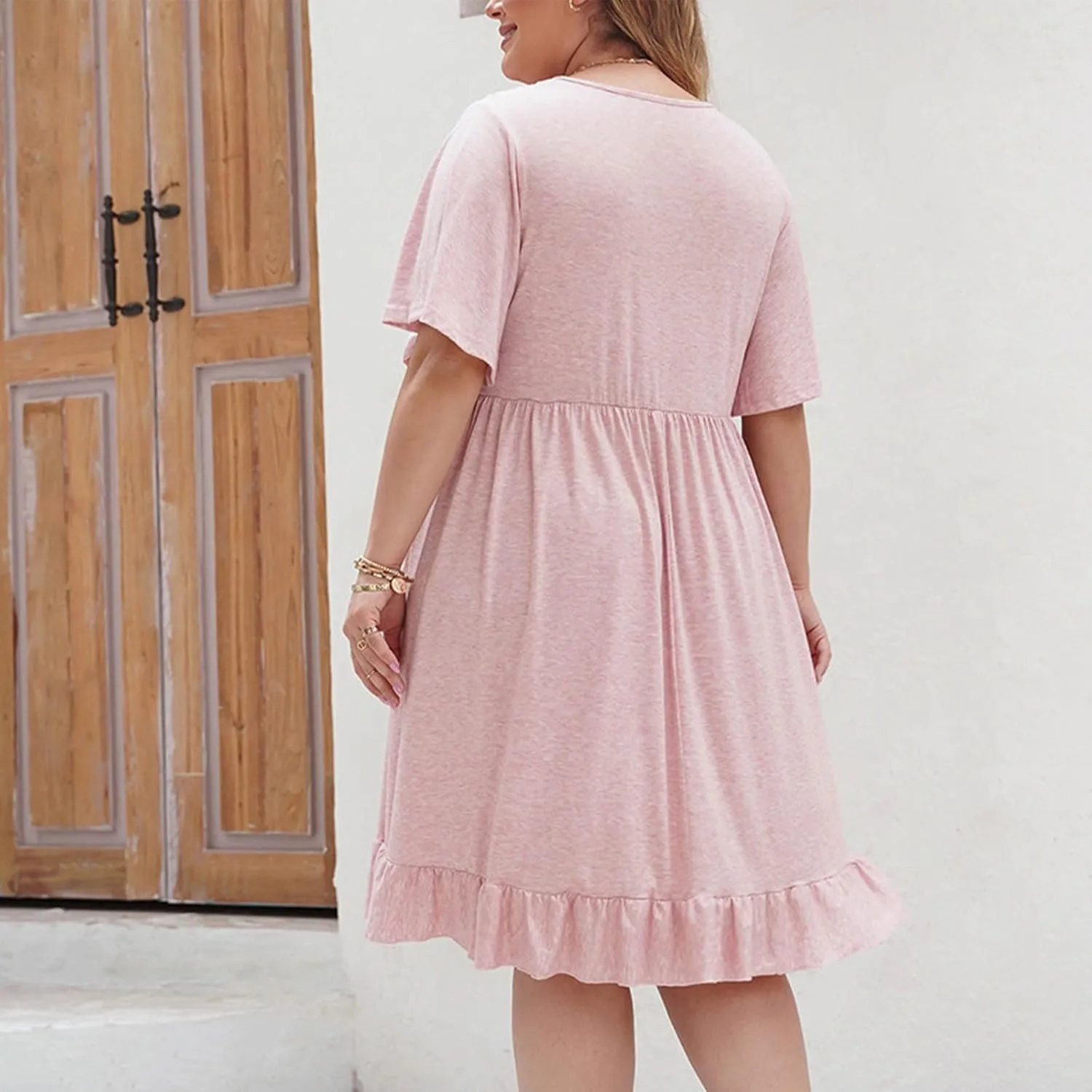 Plus Size Womens Summer Lace Tassels Patchwork Dress Cute Ruffle Casual Crew Neck Short Sleeve Beach Vacation Midi Dress