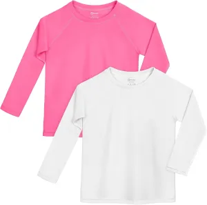 Poroka 2 Pack Girls and Toddlers' UPF 50  Long-Sleeve Rashguard Swim Shirt Lightweight Sports Athletic Tee Outdoor