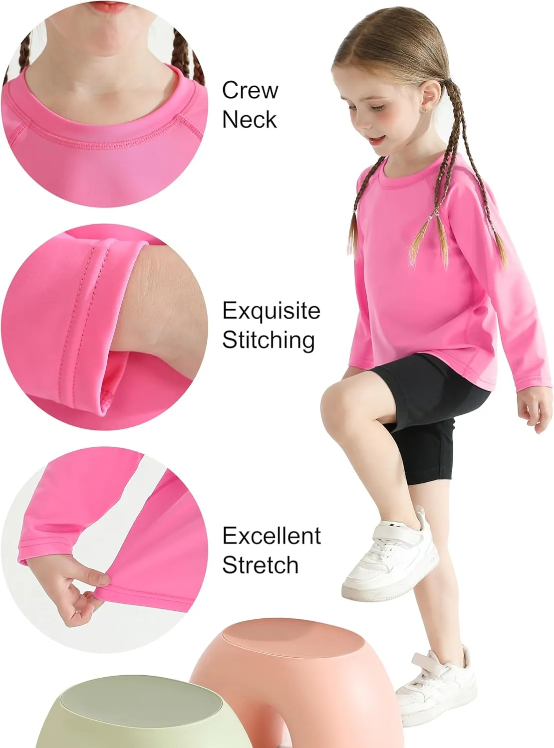 Poroka 2 Pack Girls and Toddlers' UPF 50  Long-Sleeve Rashguard Swim Shirt Lightweight Sports Athletic Tee Outdoor