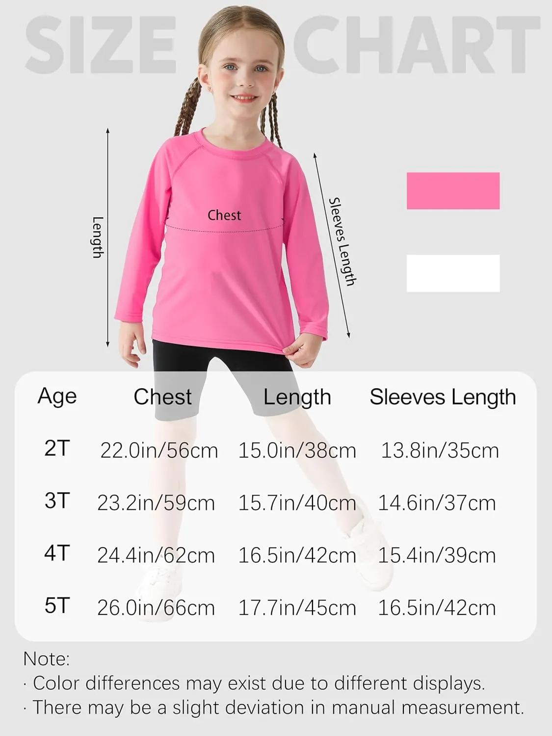 Poroka 2 Pack Girls and Toddlers' UPF 50  Long-Sleeve Rashguard Swim Shirt Lightweight Sports Athletic Tee Outdoor
