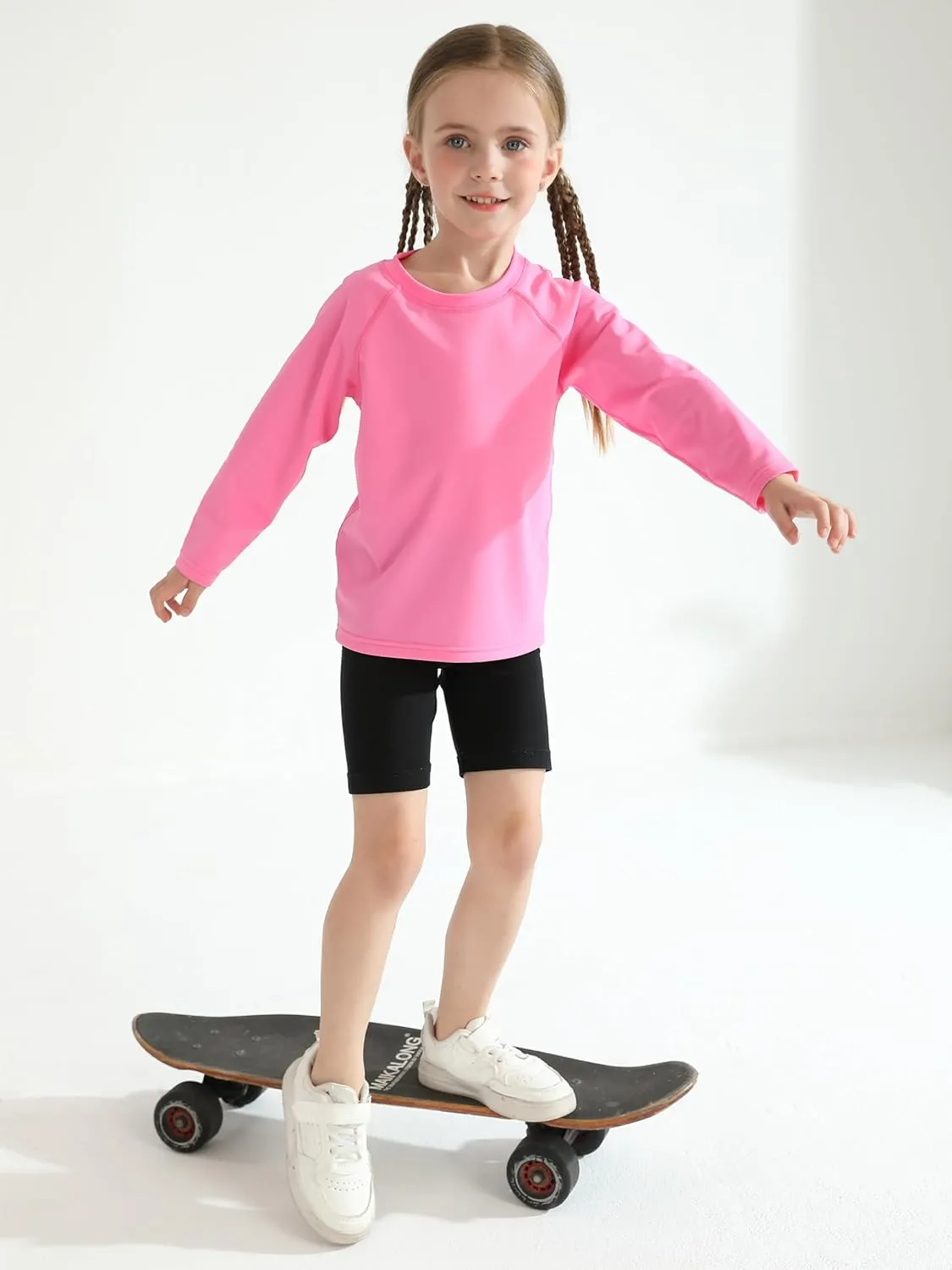 Poroka 2 Pack Girls and Toddlers' UPF 50  Long-Sleeve Rashguard Swim Shirt Lightweight Sports Athletic Tee Outdoor