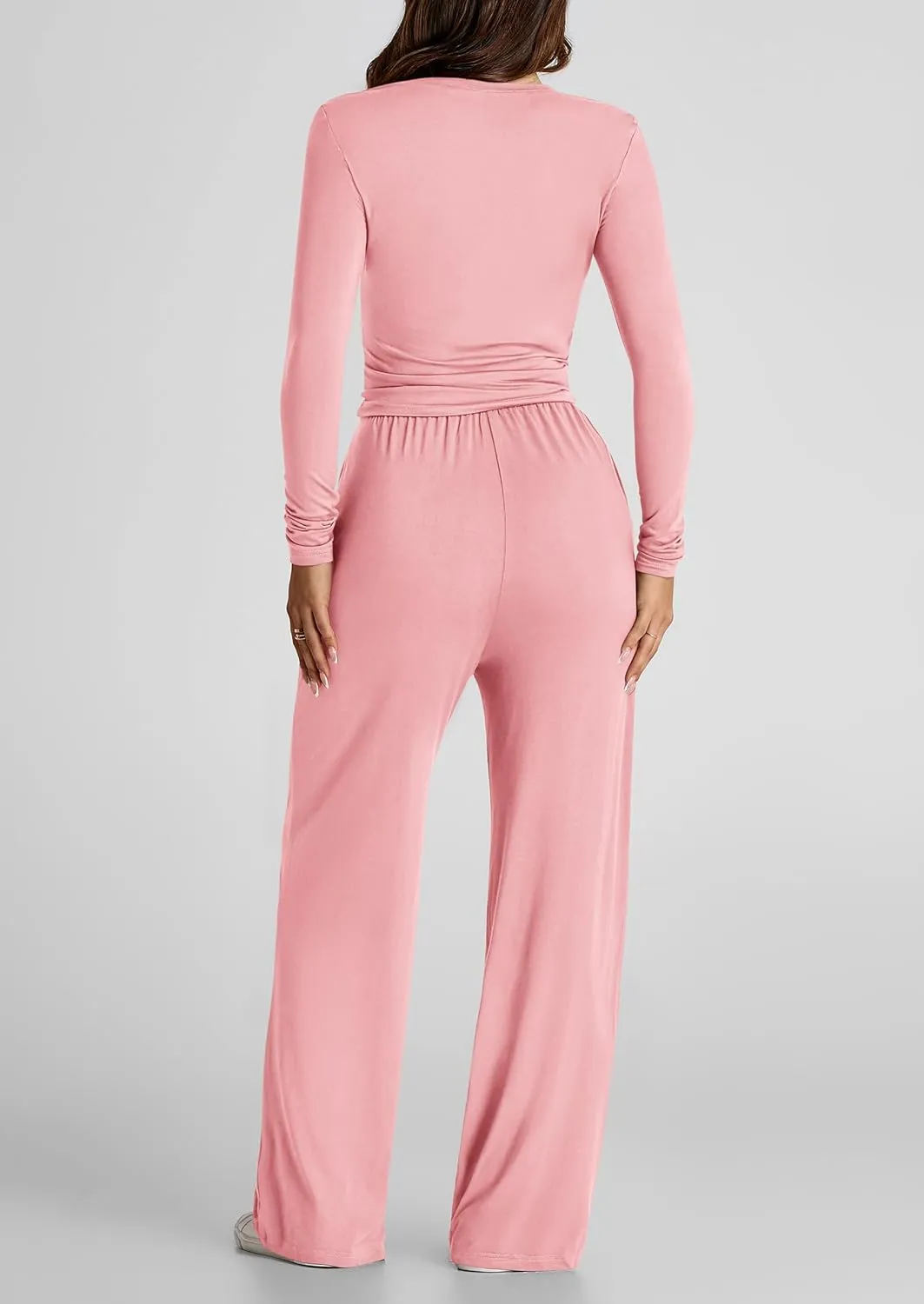 PRETTYGARDEN Women's Spring Fall Two Piece Outfits Tracksuits Long Sleeve Crop Tee Shirts Wide Leg Pants Matching Lounge Sets