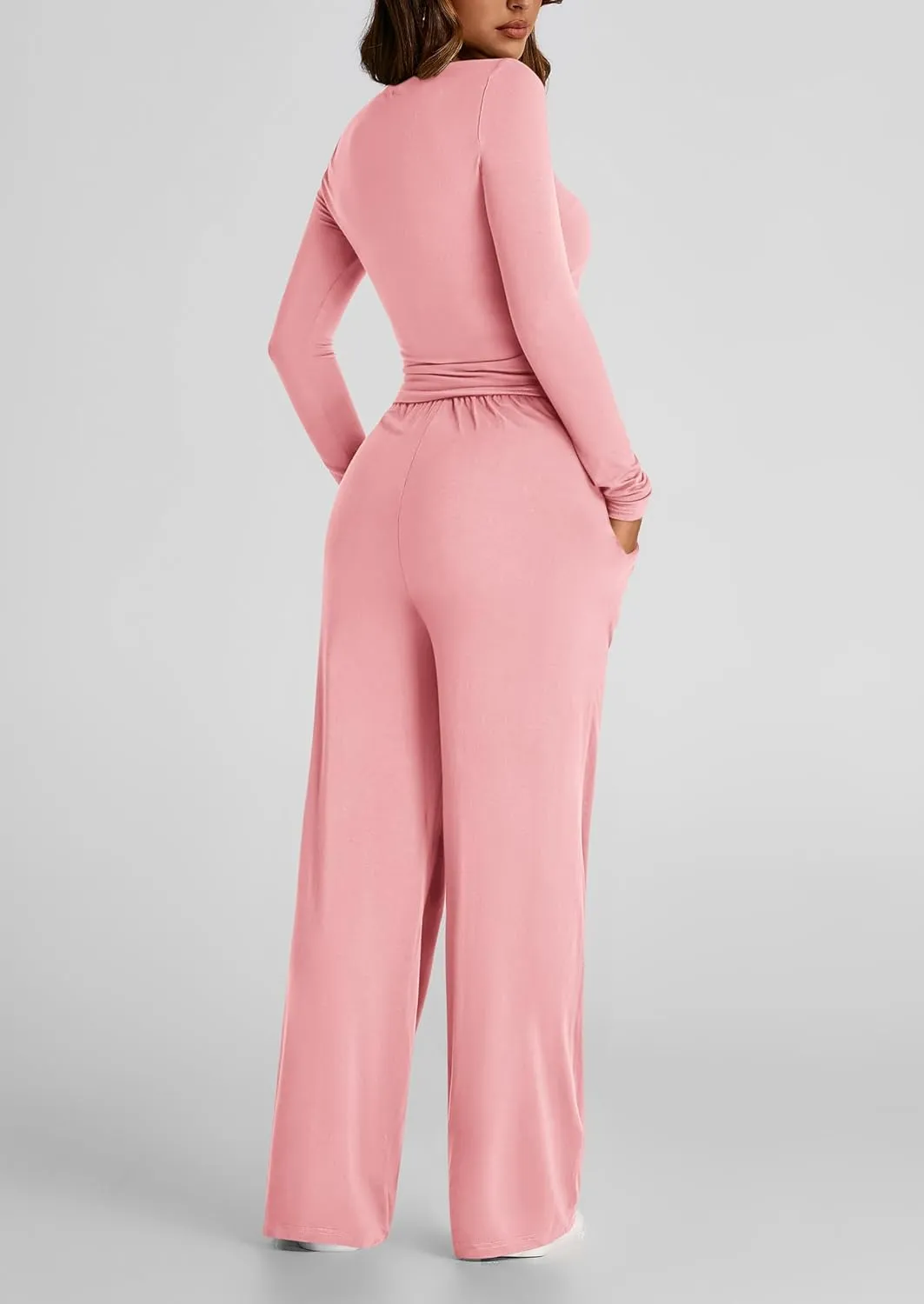 PRETTYGARDEN Women's Spring Fall Two Piece Outfits Tracksuits Long Sleeve Crop Tee Shirts Wide Leg Pants Matching Lounge Sets