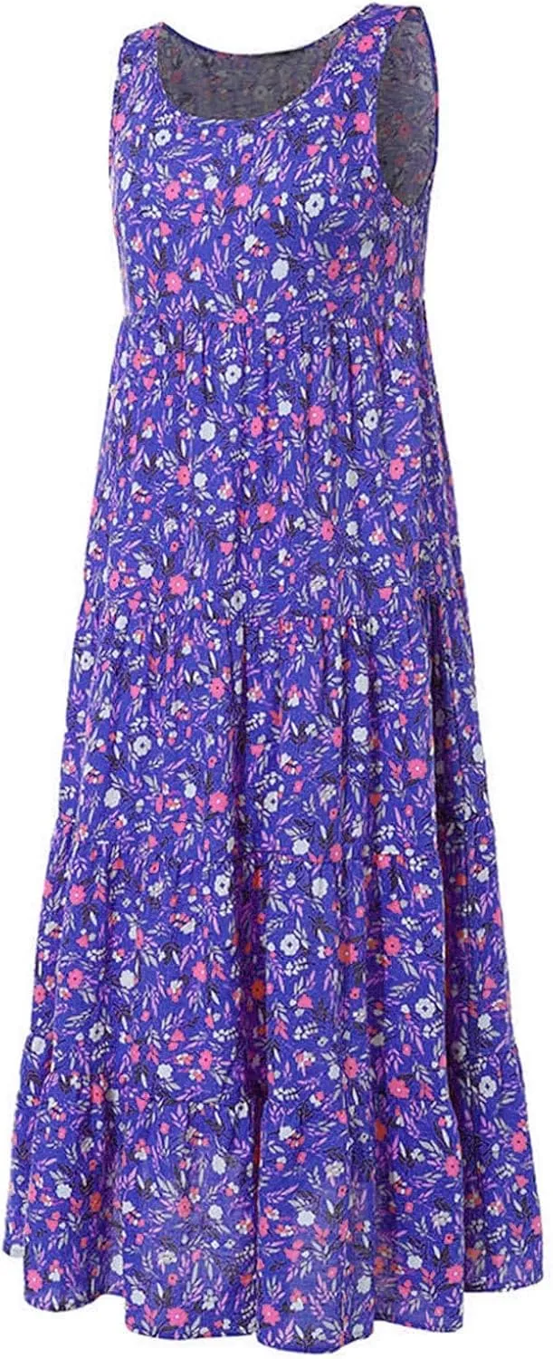 PTOLOCIF Sundresses for Women 2024, Summer Trendy Beach Dresses Floral Print Boho Dresses Casual Sleeveless Flowy Long Dress