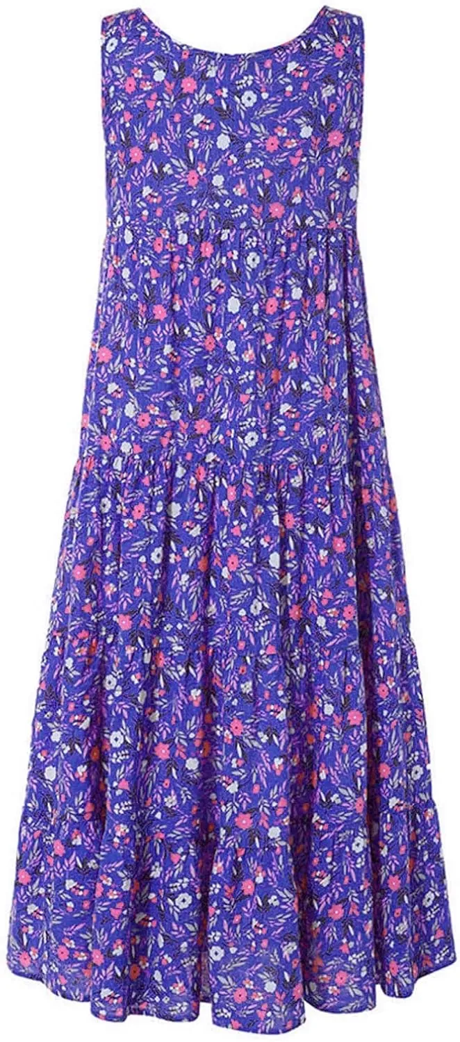 PTOLOCIF Sundresses for Women 2024, Summer Trendy Beach Dresses Floral Print Boho Dresses Casual Sleeveless Flowy Long Dress