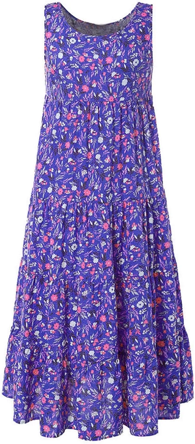 PTOLOCIF Sundresses for Women 2024, Summer Trendy Beach Dresses Floral Print Boho Dresses Casual Sleeveless Flowy Long Dress