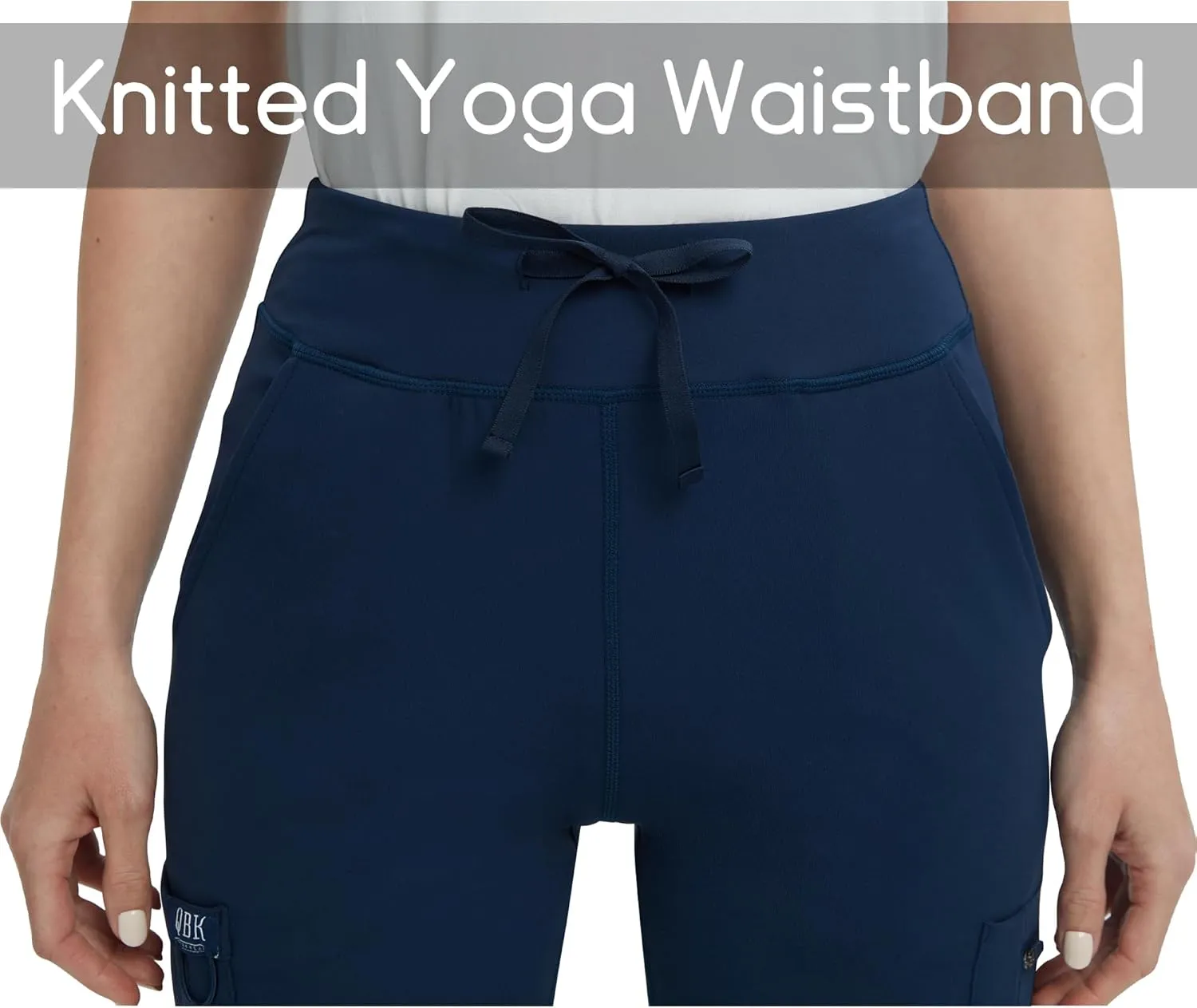 QBK High Rise Yoga Scrub Pants Women - Straight Wide Leg Uniform Pants with Cargo Pocket, Anti-Wrinkle & Knit Yoga Waistband