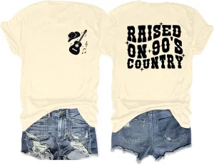 QLIPIN Raised on 90s Country Shirt Womens: Vintage Country Music Shirts Concert Top Casual Short Sleeve Tee Tops