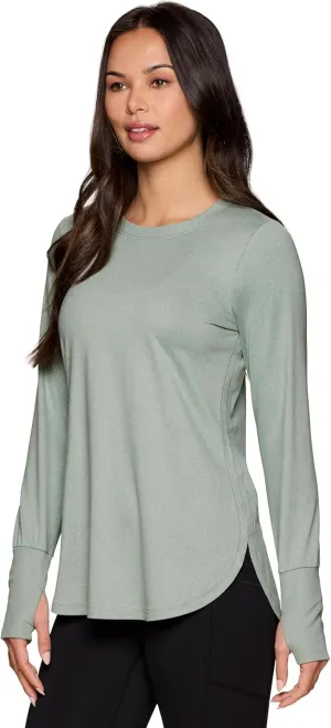RBX Activewear Women's Yoga Tunic Top, Relaxed Fit Lightweight Buttery Soft Crewneck Long Sleeve Tee with Ribbed Trim