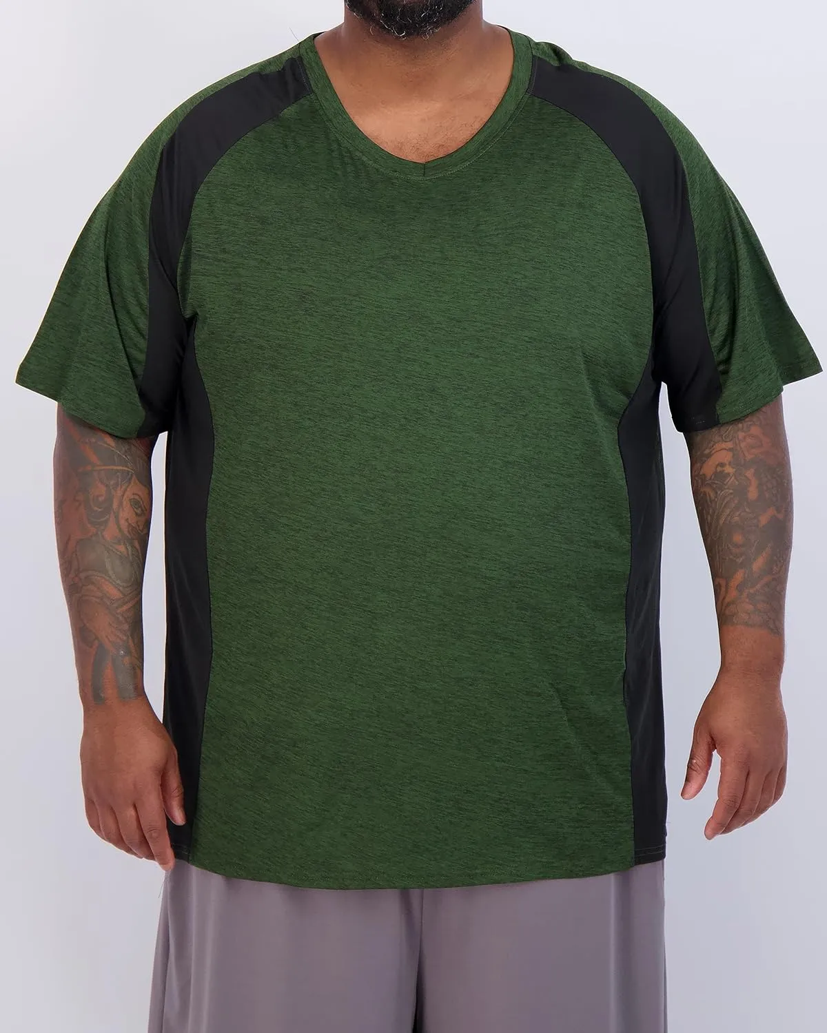 Real Essentials 3 Pack: Mens Big & Tall V-Neck Short-Sleeve Tech Stretch Dry-Fit T-Shirt (3X Tall-5X Tall)