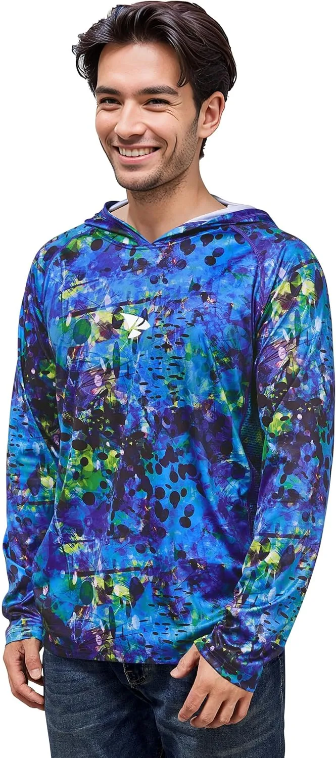 Rodeel Mens Loose-Fit Fishing Hoodie T-Shirt Vented River Bluff Performance Long Sleeve Shirt UPF 50 Sun Protection