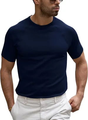 Runcati Mens Casual T Shirt Stretch Short Sleeve Knit Slim Fit Crew Neck Pullover Sweater Solid Basic Tops