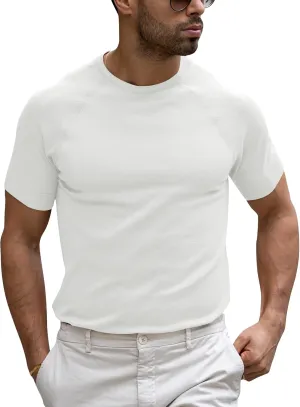 Runcati Mens Casual T Shirt Stretch Short Sleeve Knit Slim Fit Crew Neck Pullover Sweater Solid Basic Tops