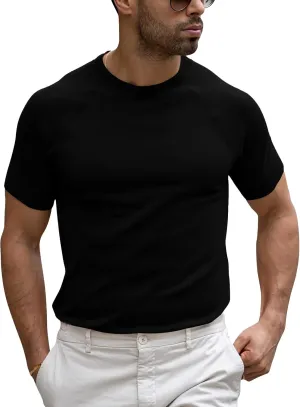 Runcati Mens Casual T Shirt Stretch Short Sleeve Knit Slim Fit Crew Neck Pullover Sweater Solid Basic Tops