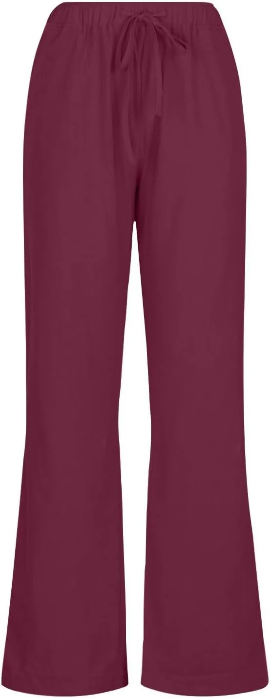 Ruziyoog Women's Cotton Linen Pants Summer Drawstring Waist Wide Leg Lounge Palazzo Pants Casual Loose Yoga Trousers