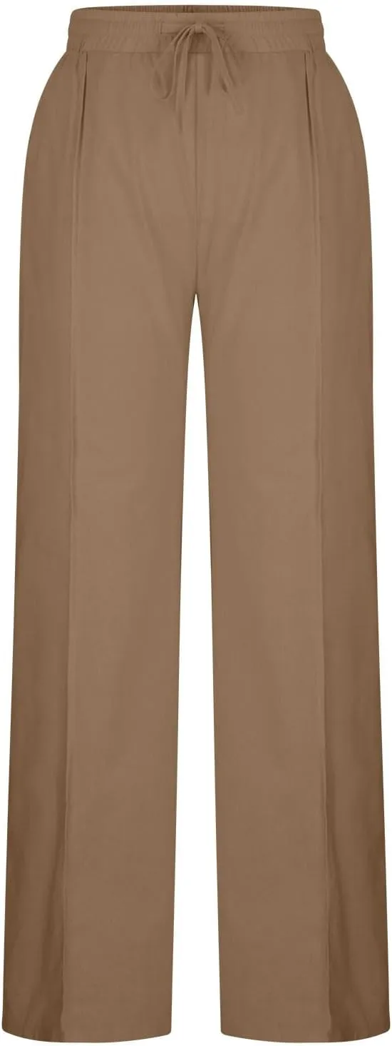 Ruziyoog Women's Cotton Linen Pants Summer Drawstring Waist Wide Leg Lounge Palazzo Pants Casual Loose Yoga Trousers