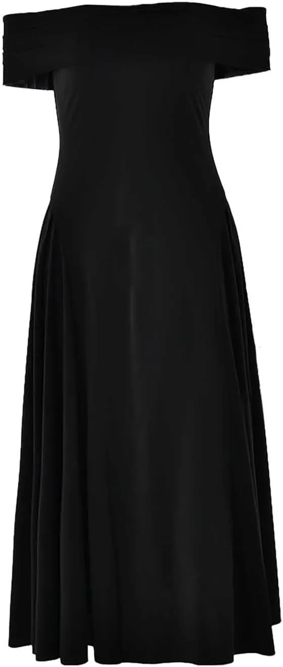 Satin Off The Shoulder Formal Midi Dress for Women A Line Ruched Tea Length Prom Party Womens Midi Casual Dresses