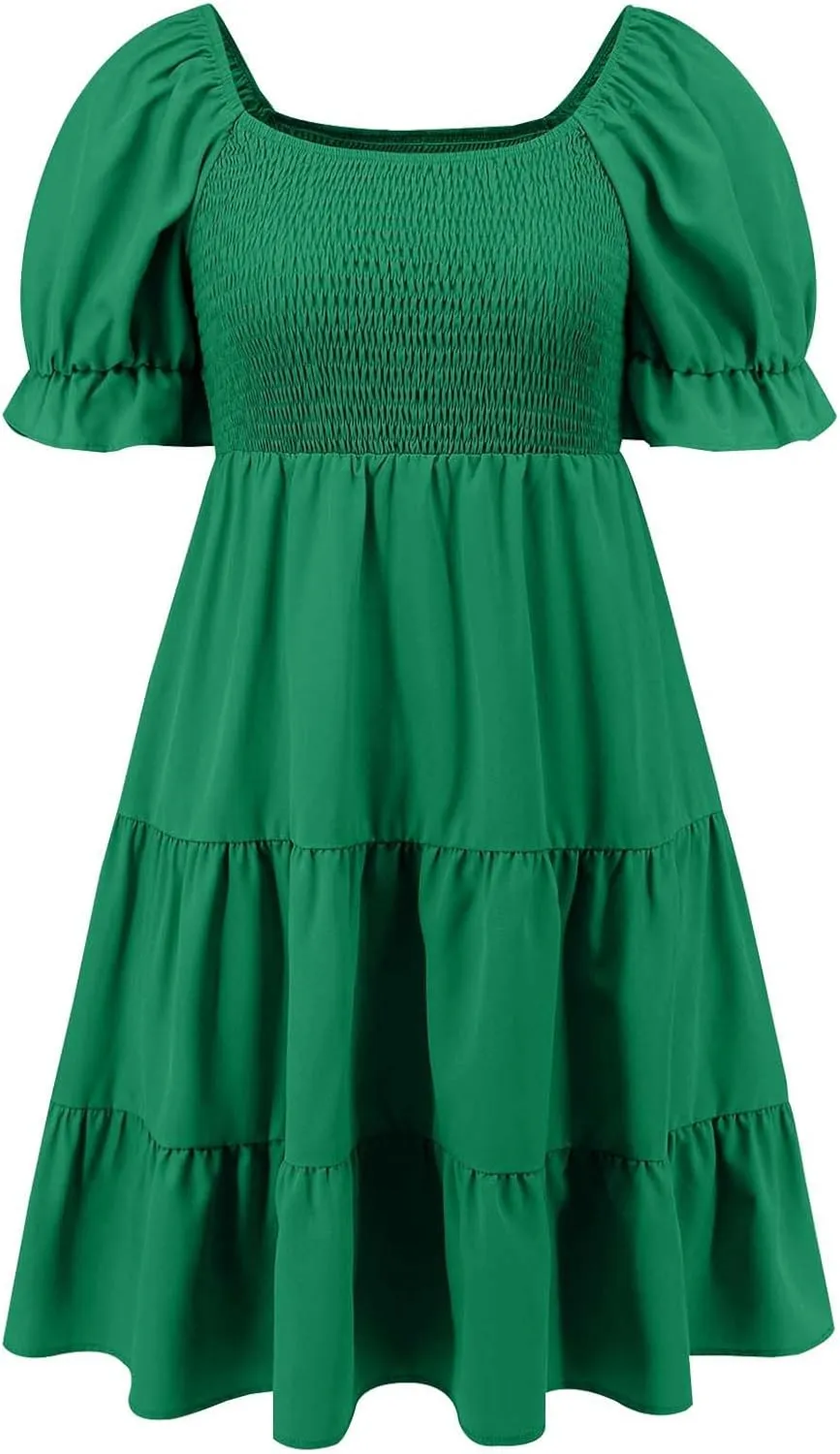 Sexy Dresses for Women 2025 Summer Cotton Lantern Sleeves Short Sundress Ruffled Off Shoulder A-Line Mini Dresses