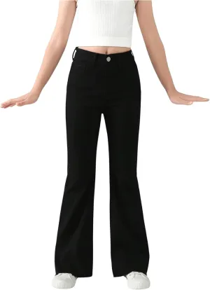 SHENHE Girl's High Waisted Flare Leg Frayed Raw Hem Bell Bottom Jeans Denim Pants