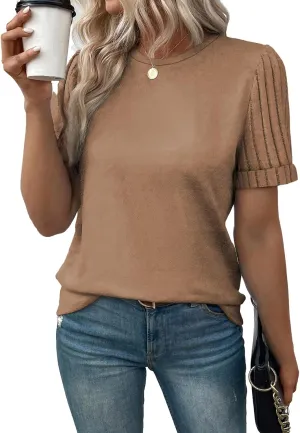 SHEWIN Women's Short Sleeve Summer Tops Crewneck Knit Solid Loose Casual Basic T Shirts Tee Blouses