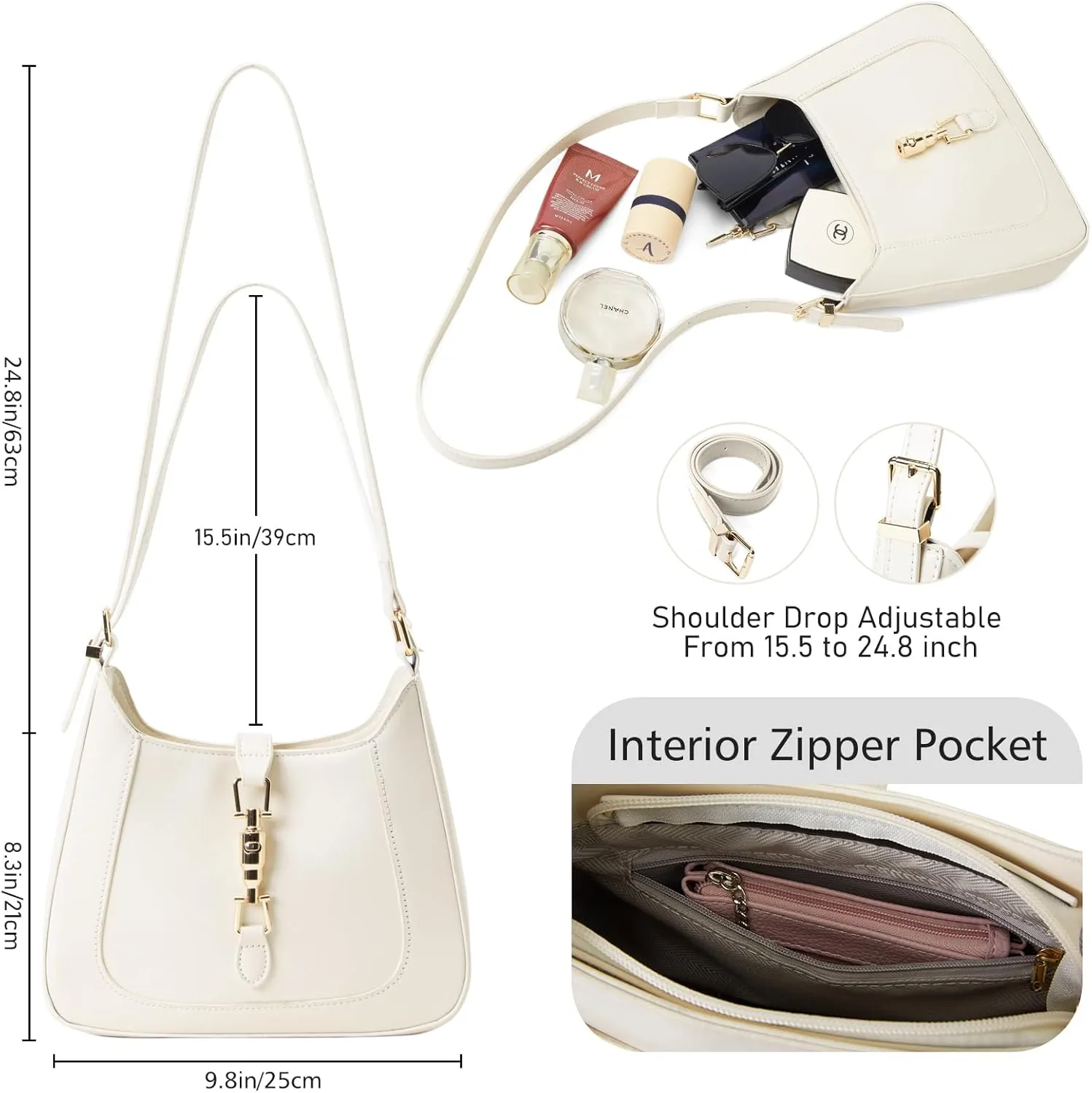 Shoulder Bag for Women - Small Vegan Leather Purses, Casual Trendy Hobo Handbag with Adjustable Strap