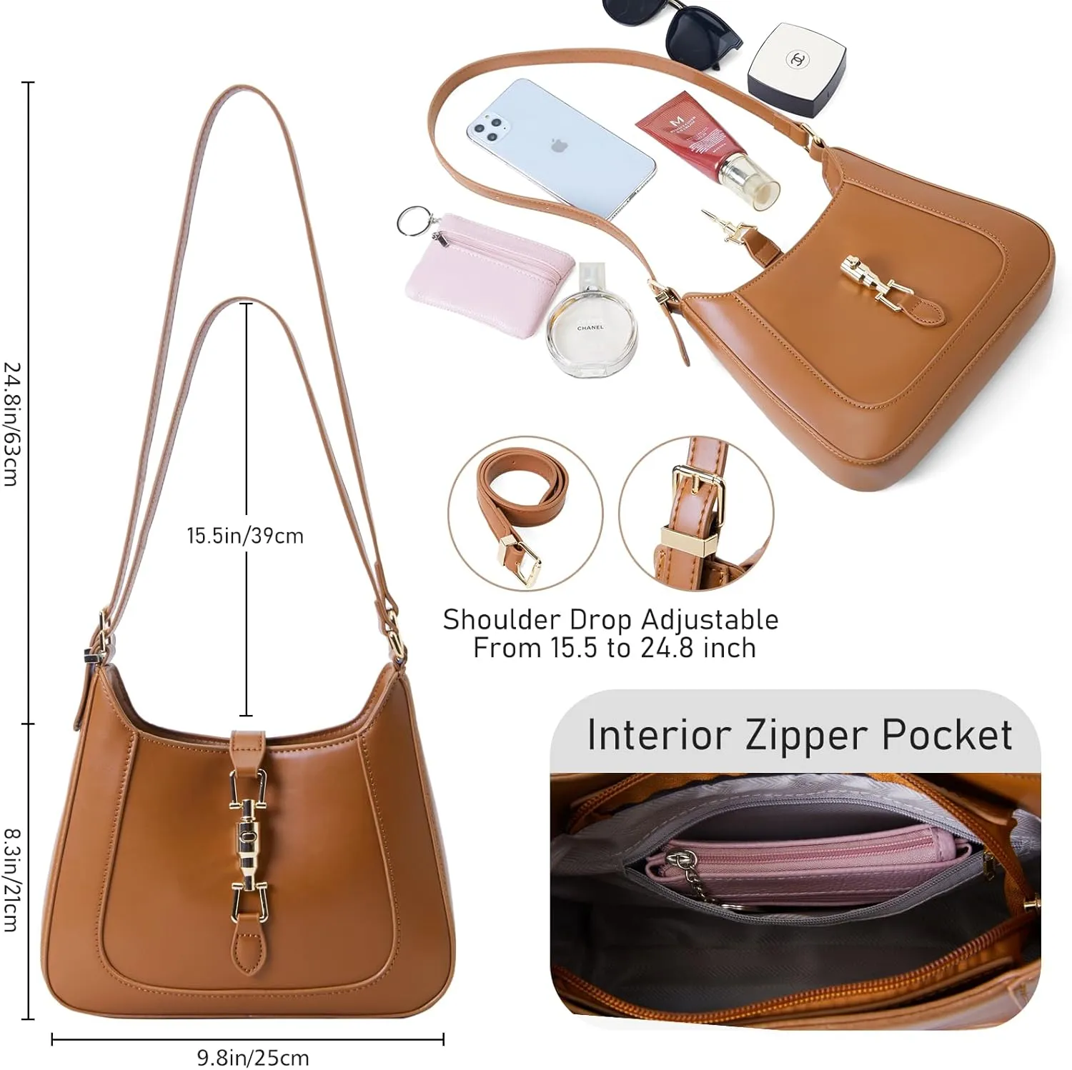 Shoulder Bag for Women - Small Vegan Leather Purses, Casual Trendy Hobo Handbag with Adjustable Strap