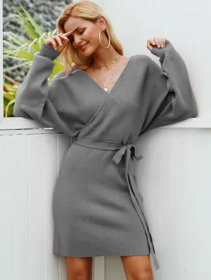 Simplee Solid Cut-out Back Wrap Belted Jumper Dress