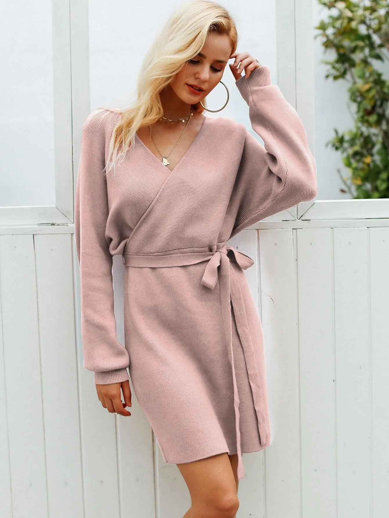 Simplee Solid Cut-out Back Wrap Belted Jumper Dress
