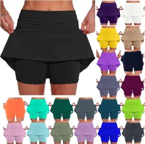 Skorts for Women with Pockets Casual Plus Size High Waist Tummy Control Athletic Skirts with Shorts Underneath