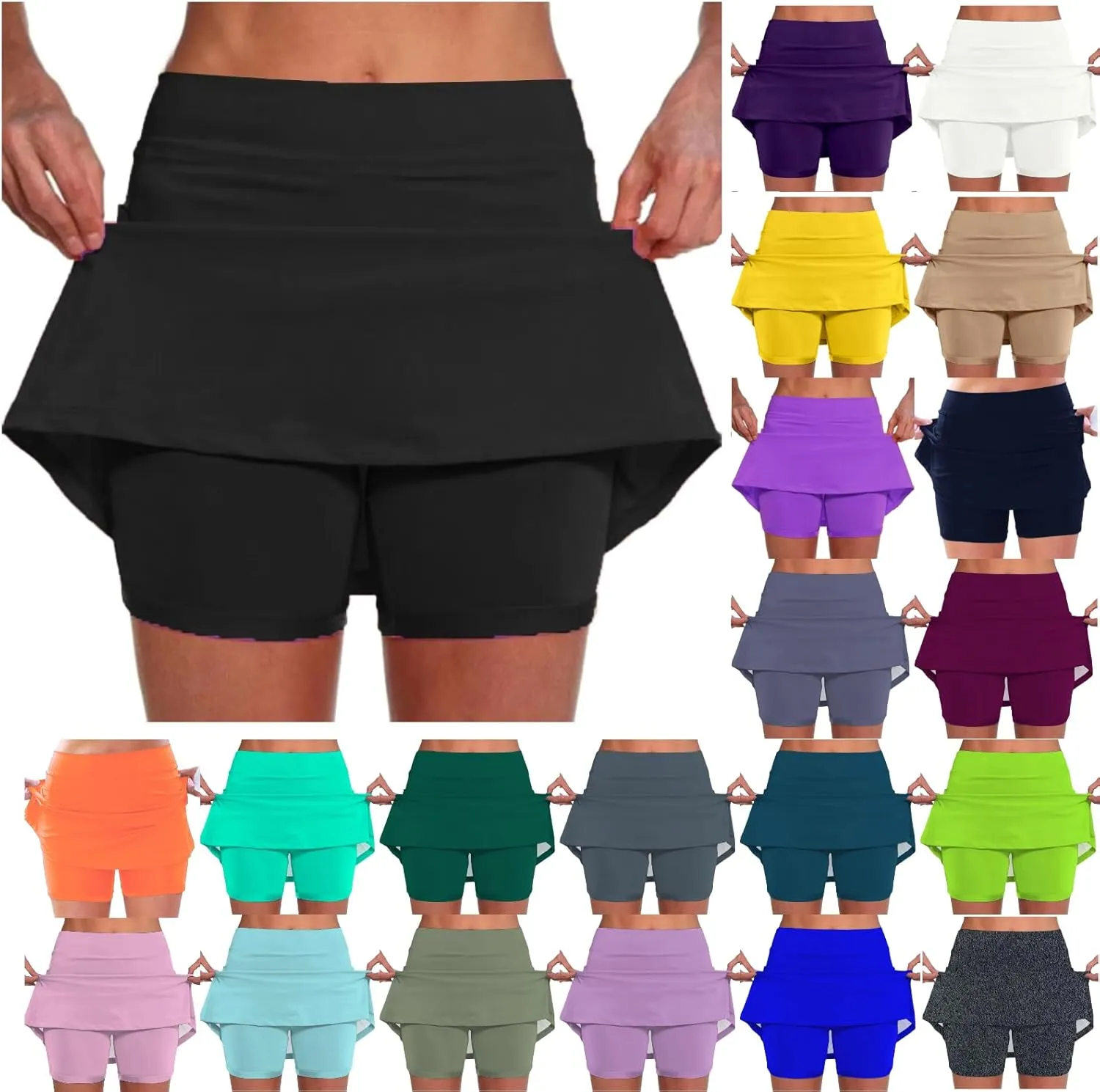 Skorts for Women with Pockets Casual Plus Size High Waist Tummy Control Athletic Skirts with Shorts Underneath