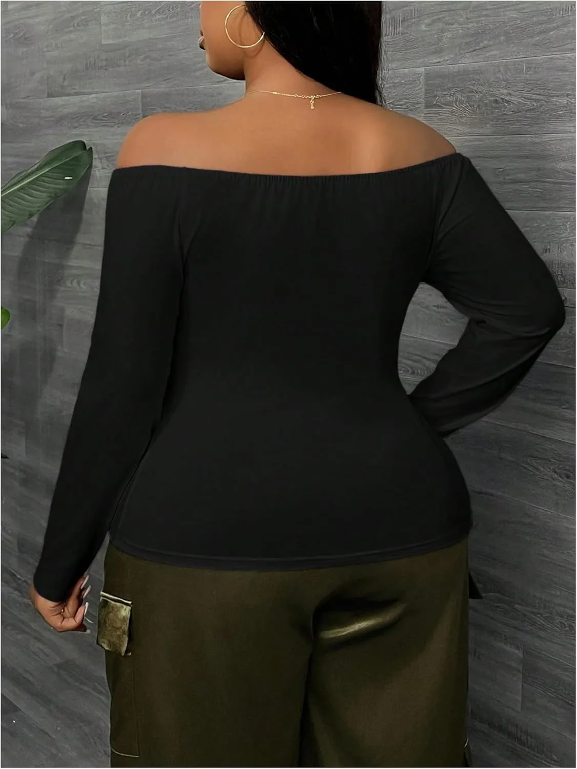 SOLY HUX Women's Plus Size Off Shoulder Tops Ruched Wrap Long Sleeve Shirt Casual Slim Fit Tee Shirts