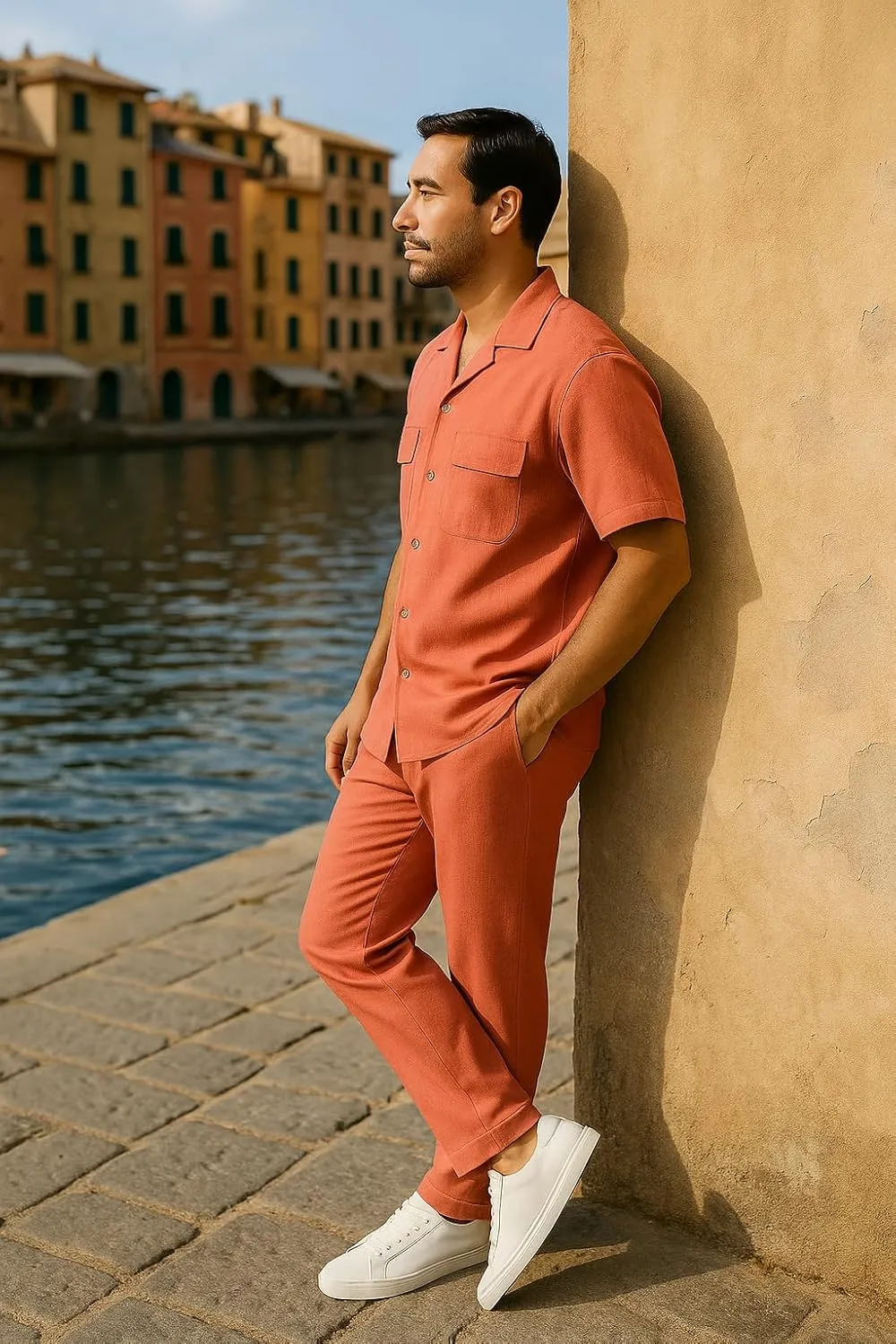 STACY ADAMS Men's Linen Shirt Pant Set