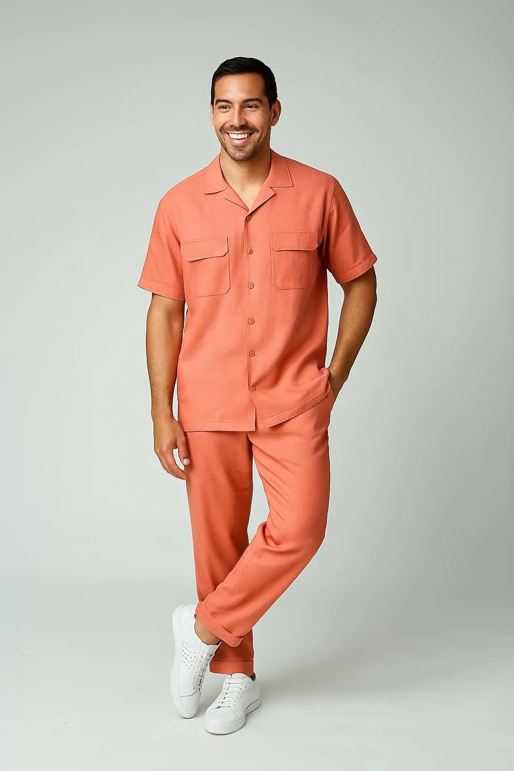 STACY ADAMS Men's Linen Shirt Pant Set