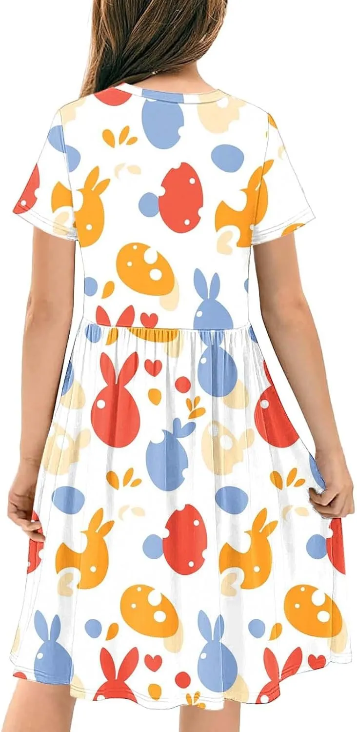 Summer Dresses for Girl 2025 Casual Ruffle Sleeves Mini Dress Sundresses Floral Boho Beach Sundress with Pockets