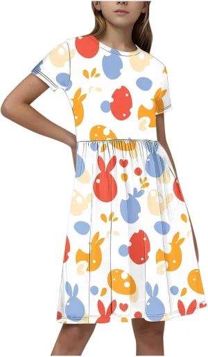Summer Dresses for Girl 2025 Casual Ruffle Sleeves Mini Dress Sundresses Floral Boho Beach Sundress with Pockets