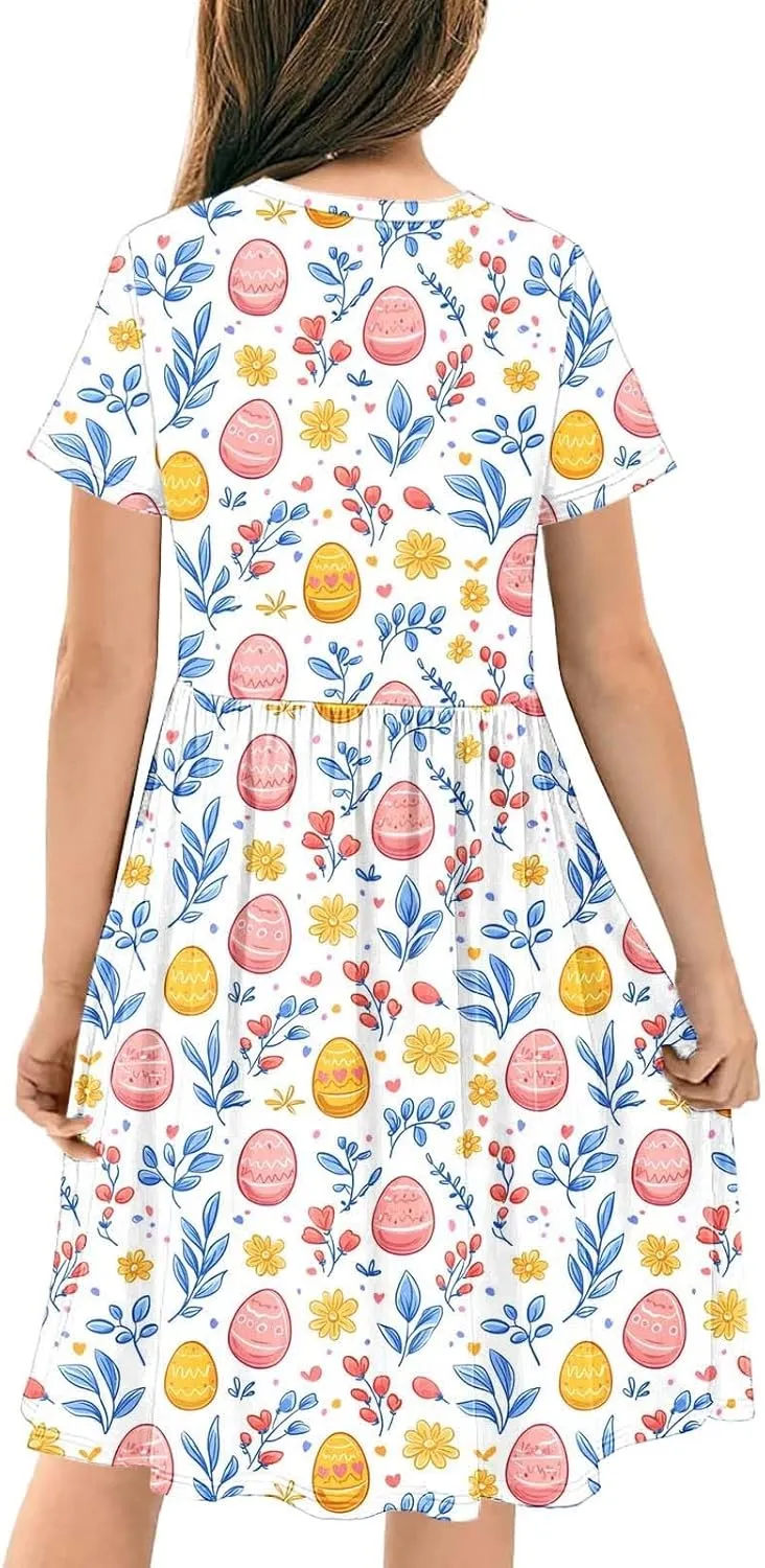 Summer Dresses for Girl 2025 Casual Ruffle Sleeves Mini Dress Sundresses Floral Boho Beach Sundress with Pockets