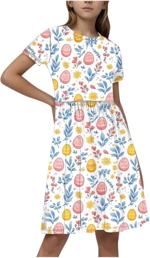Summer Dresses for Girl 2025 Casual Ruffle Sleeves Mini Dress Sundresses Floral Boho Beach Sundress with Pockets