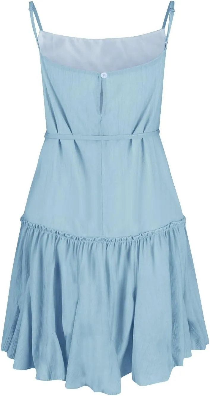 Summer Dresses for Women 2024 Spaghetti Strap Dress Sleeveless Smocked Sundress A Line Tiered Beach Dress