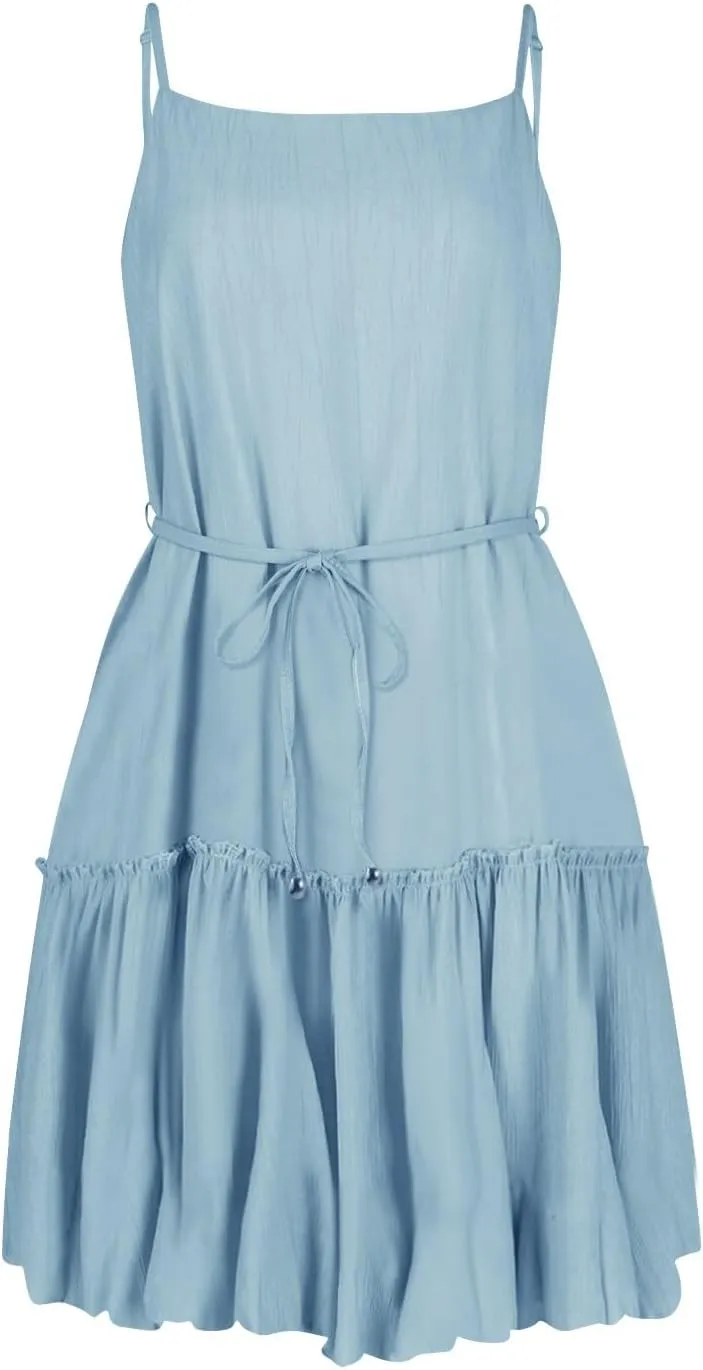 Summer Dresses for Women 2024 Spaghetti Strap Dress Sleeveless Smocked Sundress A Line Tiered Beach Dress