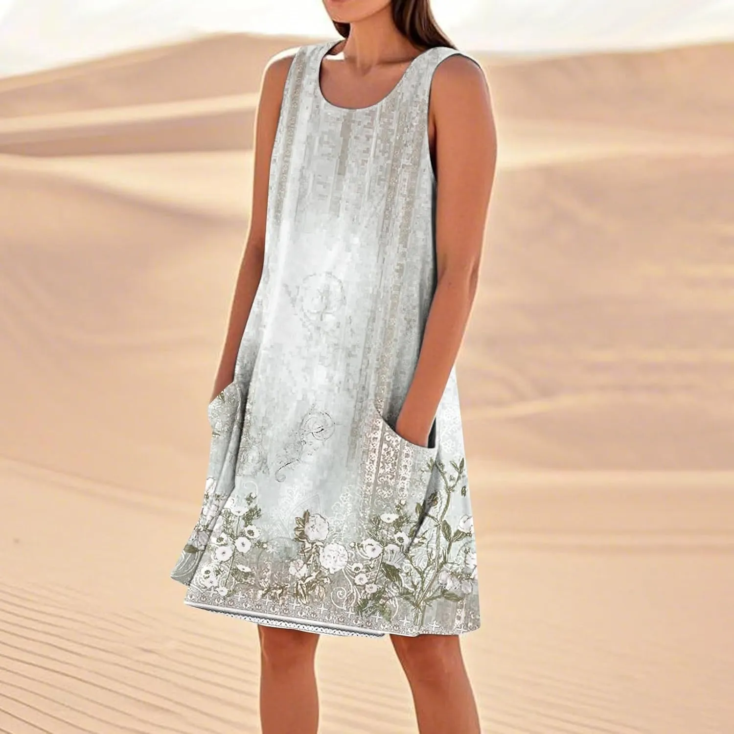 Summer Dresses for Women 2025 Beach U Neck Tank Dress Loose Sleeveless T Shirt Dress Casual Sundresses with Pockets