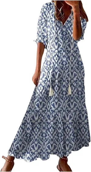 Summer Dresses for Women 2025 Boho Floral Print Long Dress Plus Size Maxi Sundress Flowy Beach Vacation Dress Outfits