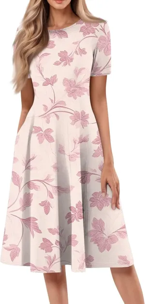 Summer Dresses for Women 2025 Casual Trendy Ruched Spring Loose Crew Neck Semi Formal Short Sleeve Dress