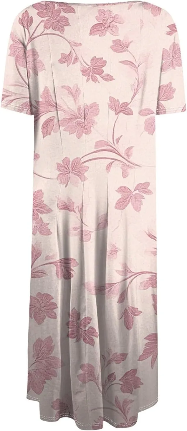 Summer Dresses for Women 2025 Casual Trendy Ruched Spring Loose Crew Neck Semi Formal Short Sleeve Dress